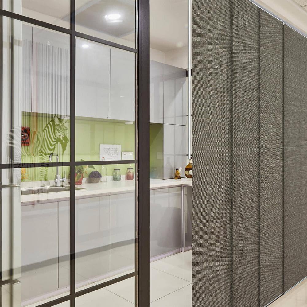 GoDear Design Adjustable Sliding Panel Track Blind 45.8"- 86" W x 96" H, Vertical Blinds, Light Filtering, Peppercorn