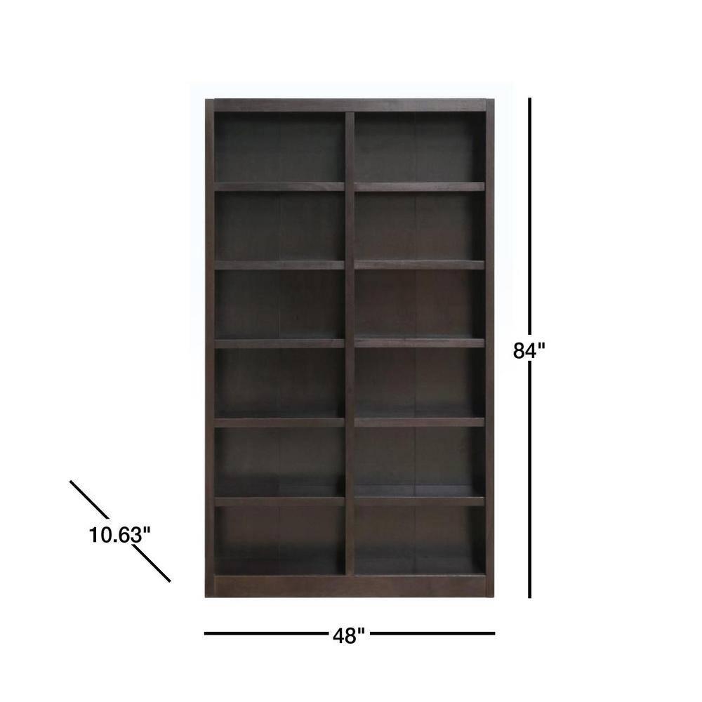 Traditional 84" Tall 12-Shelf Double Wide Wood Bookcase in Espresso