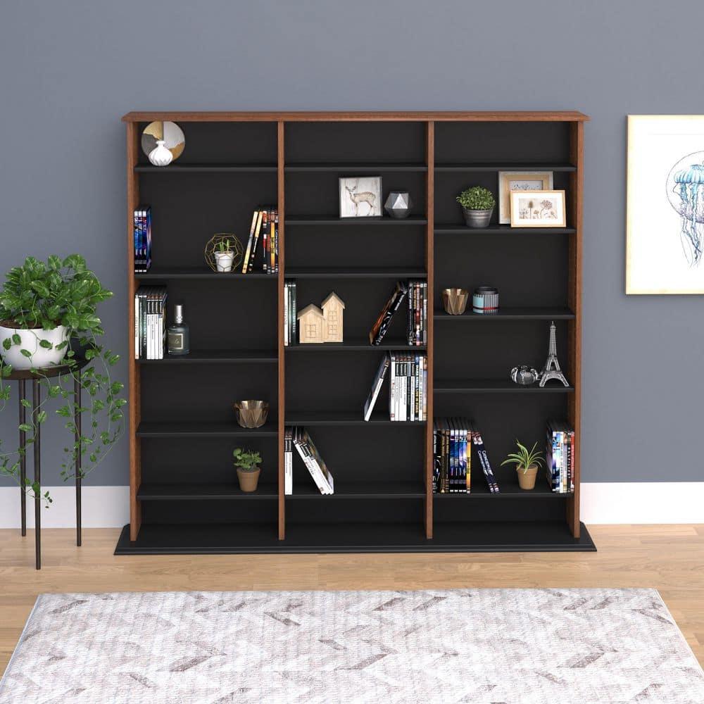 Prepac Triple Width Wall Storage Cherry & Black : Holds 960 CDs, 405 DVDs, Adjustable 24 Shelves