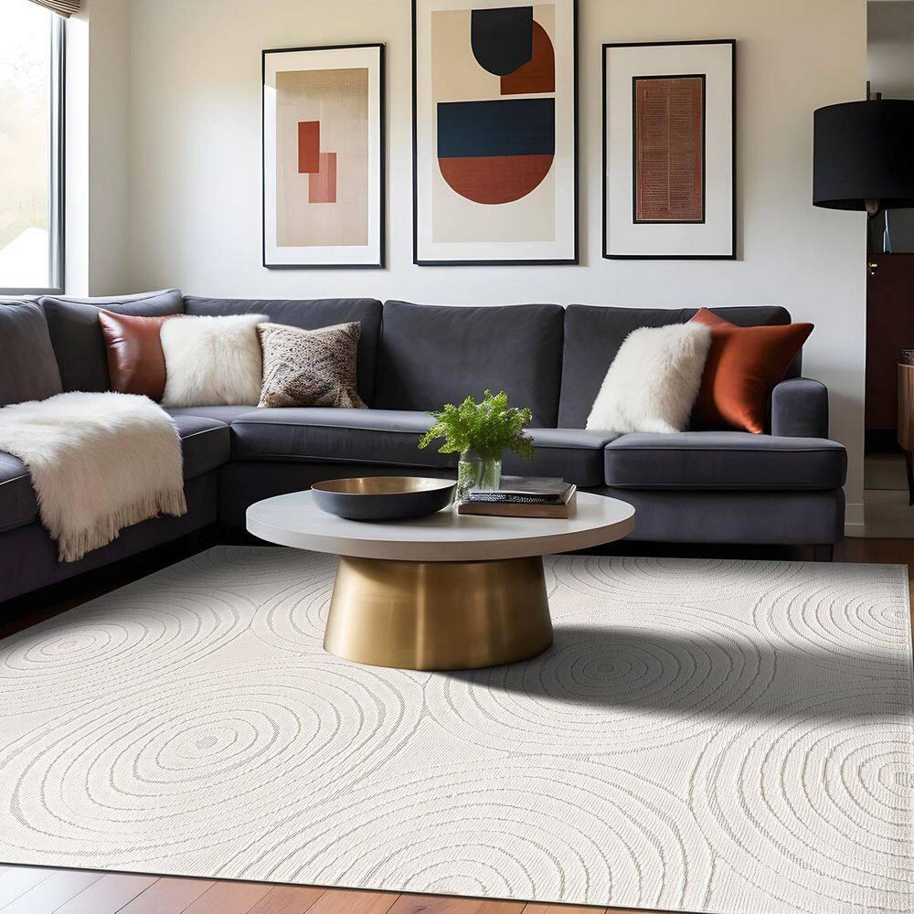 Cloudy Touch White 5 x 7 ft. Circular Indoor Area Rug