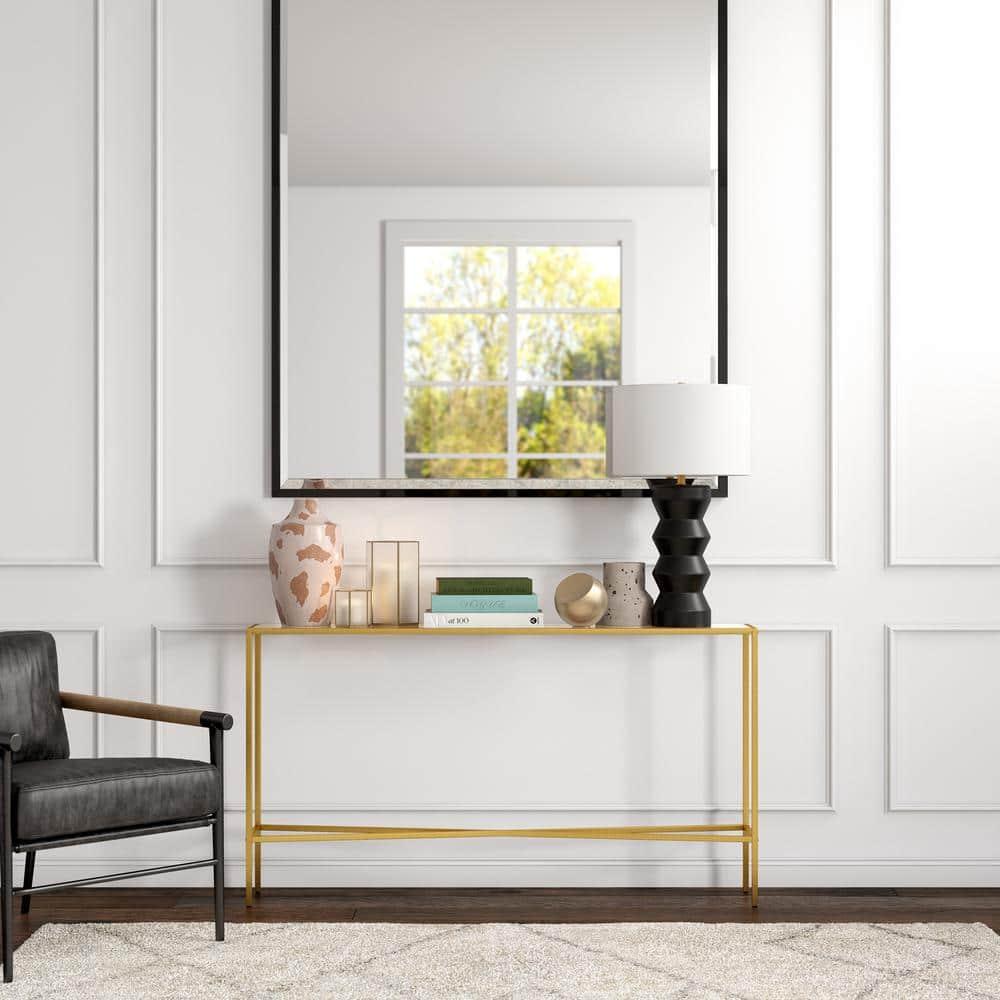 Evelyn&Zoe Henley 55" Wide Rectangular Console Table with Glass Top, Brass