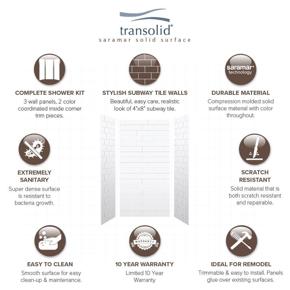Transolid SaraMar 36'' W 36'' D 72'' H Glue Up Solid Surface Wall