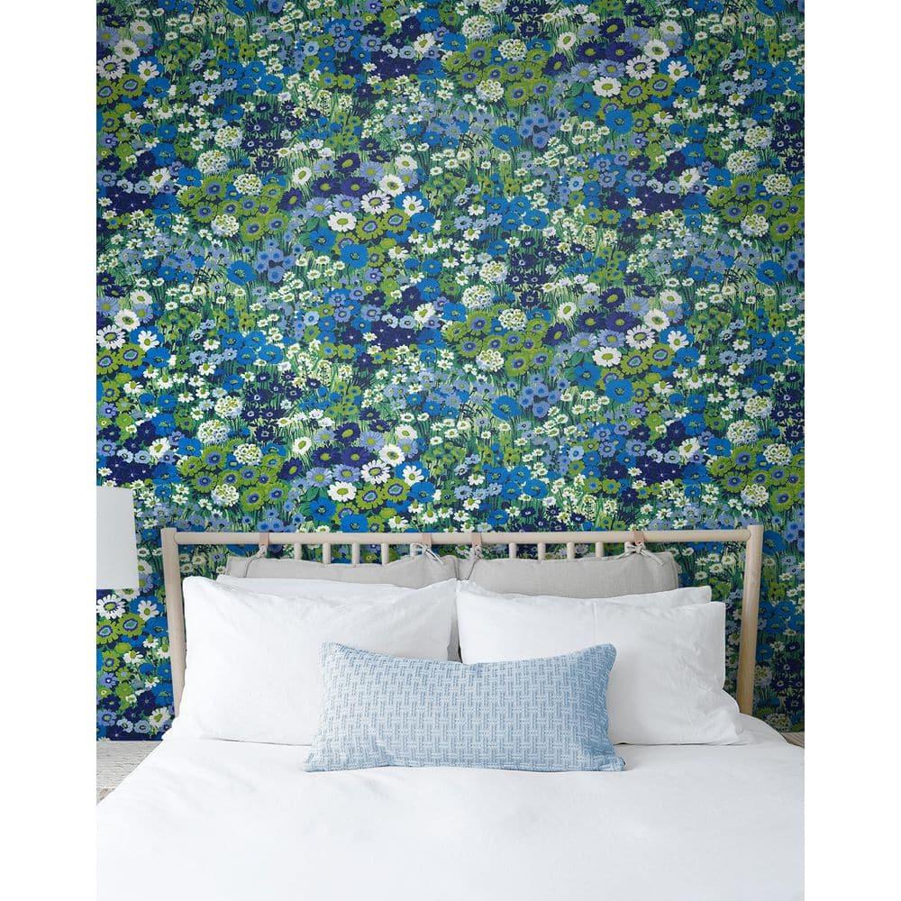 Bright Blue and Sap Green Floral Peel and Stick Wallpaper