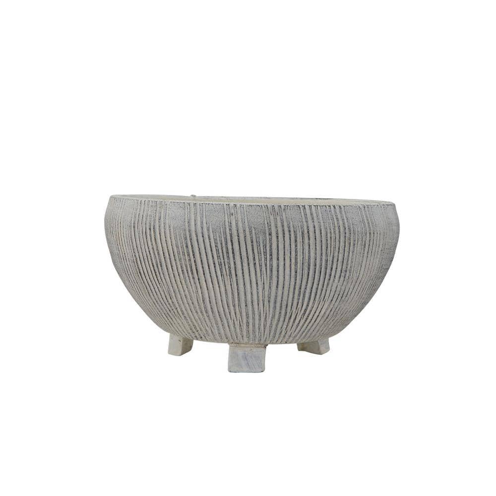 Storied Home Small Footed Terracotta Planter with Fluted Texture Distressed Cream: Indoor 4.5" Hand-Painted Vase
