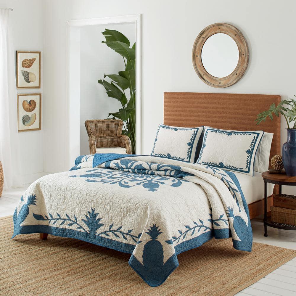Tommy Bahama Home Tommy Bahama Aloha Pineapple Blue Cotton Reversible Quilt