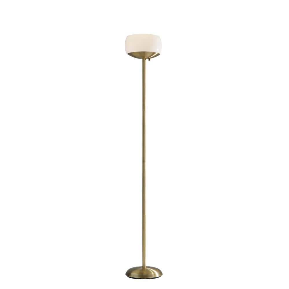 Jessica 300W Torchiere Antique Brass - Adesso: ETL Listed, Dimmable Glass Shade, Metal Body, No Tools Assembly