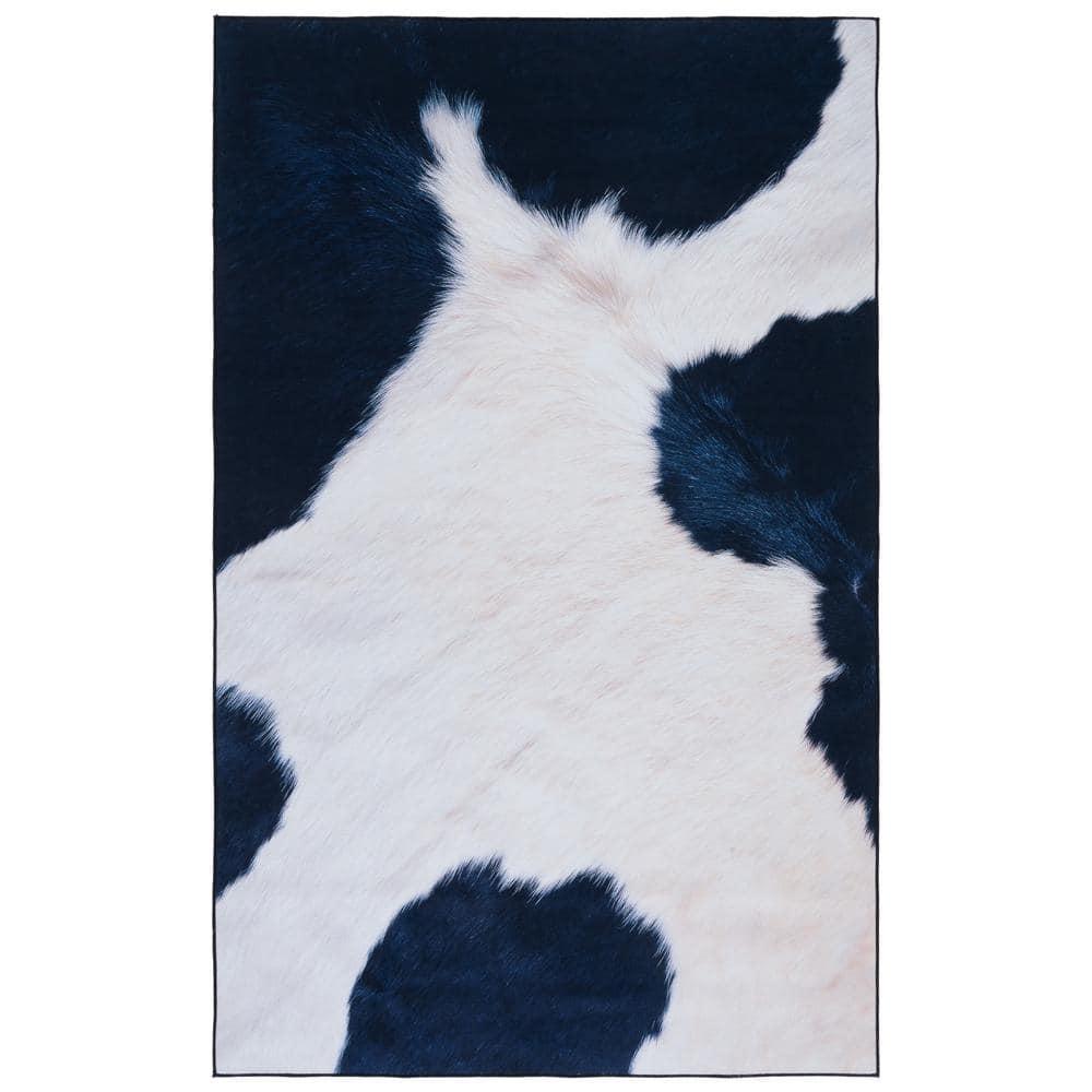 Faux Hide FAH548 Power Loomed Machine Washable Area Rug - Ivory/Dark Blue - 8'x10' - Safavieh.