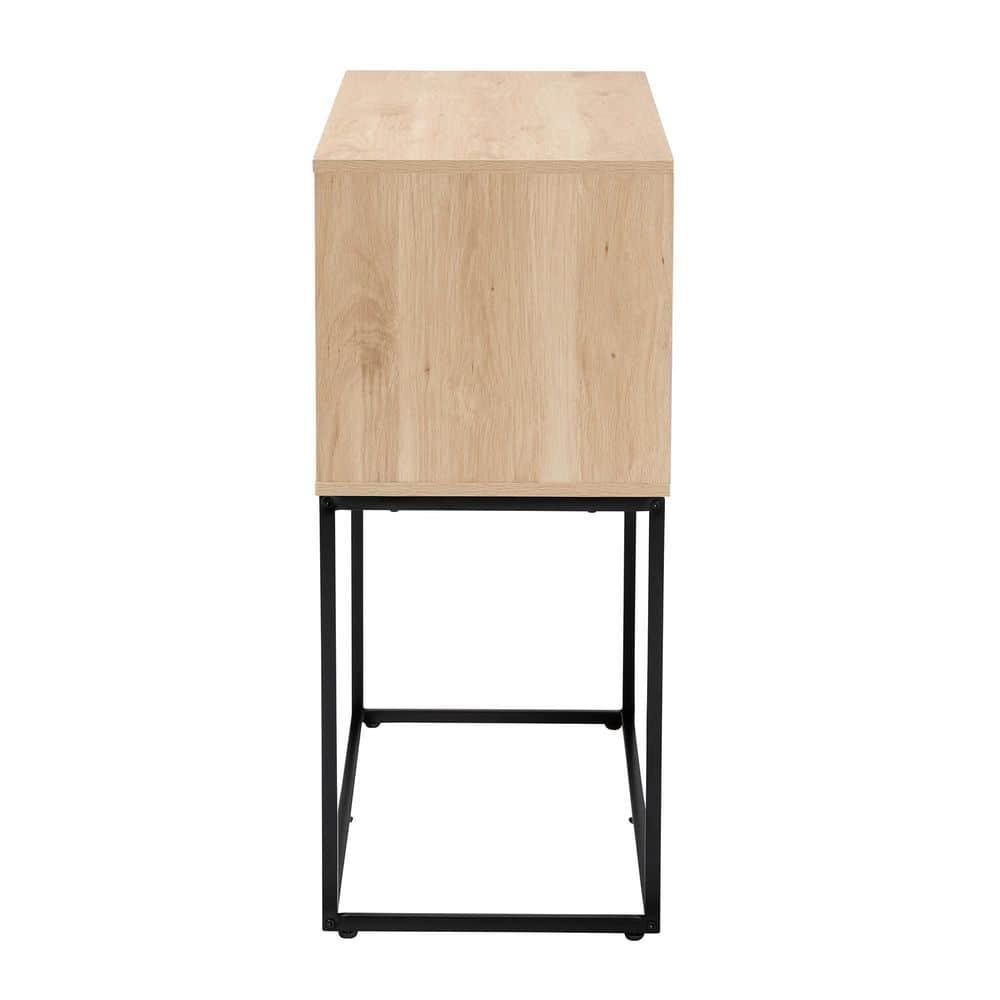 Amelia Wood Rattan Sideboard Buffet Dining Cabinet Natural Brown/Black - Baxton Studio: Fixed Shelves, Metal Frame