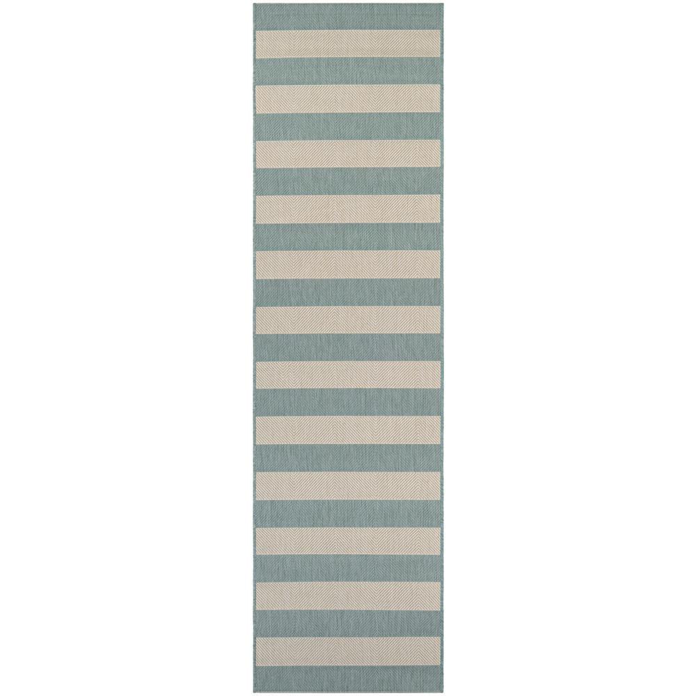 Couristan Afuera Yacht Club 2'2" x 7'10" Sea Mist Green and Ivory Stripe Outdoor Runner Rug