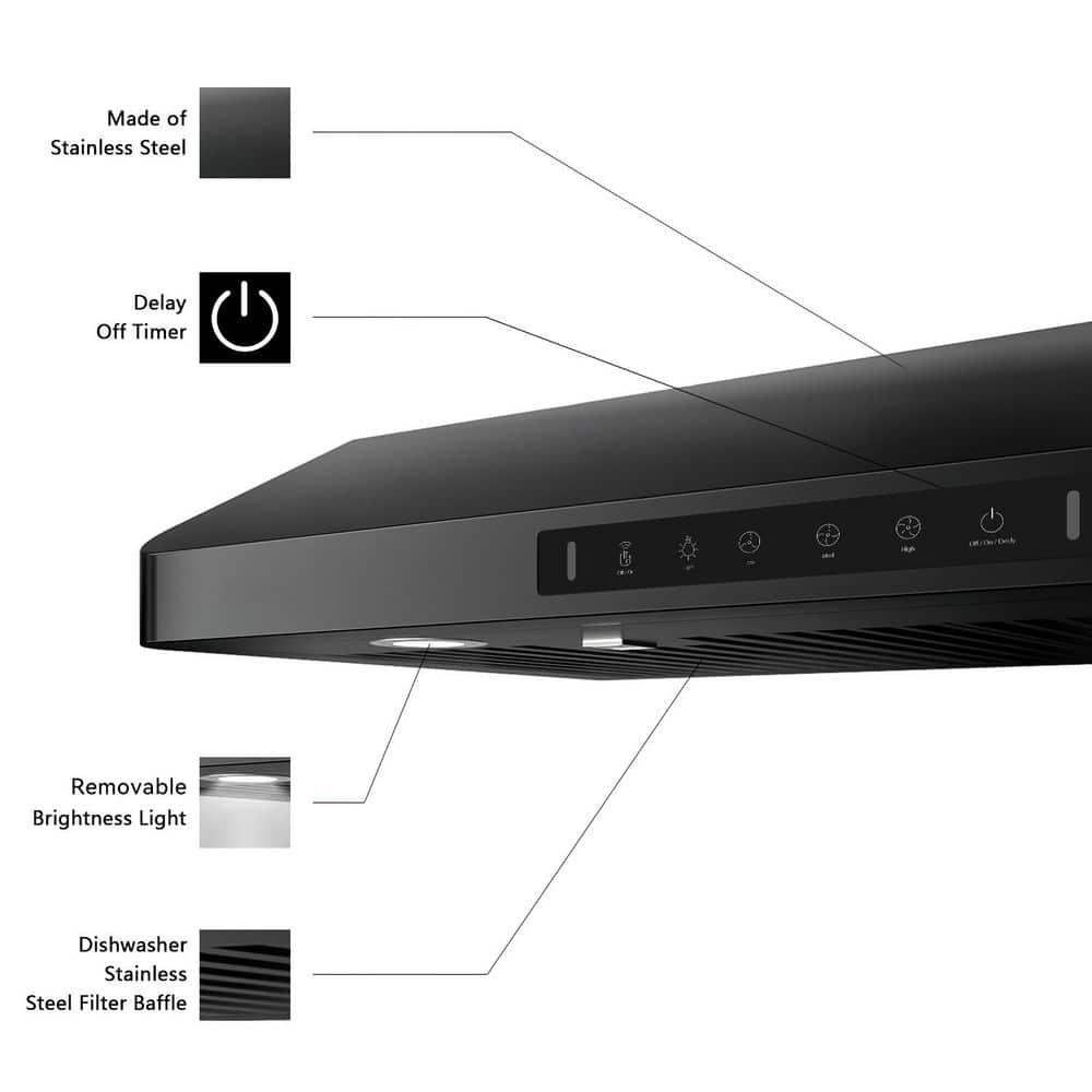 IKITCHEN VIKIO 30" 900 CFM Ducted Under Cabinet Range Hood With Intelligent Control C01-30-BSS