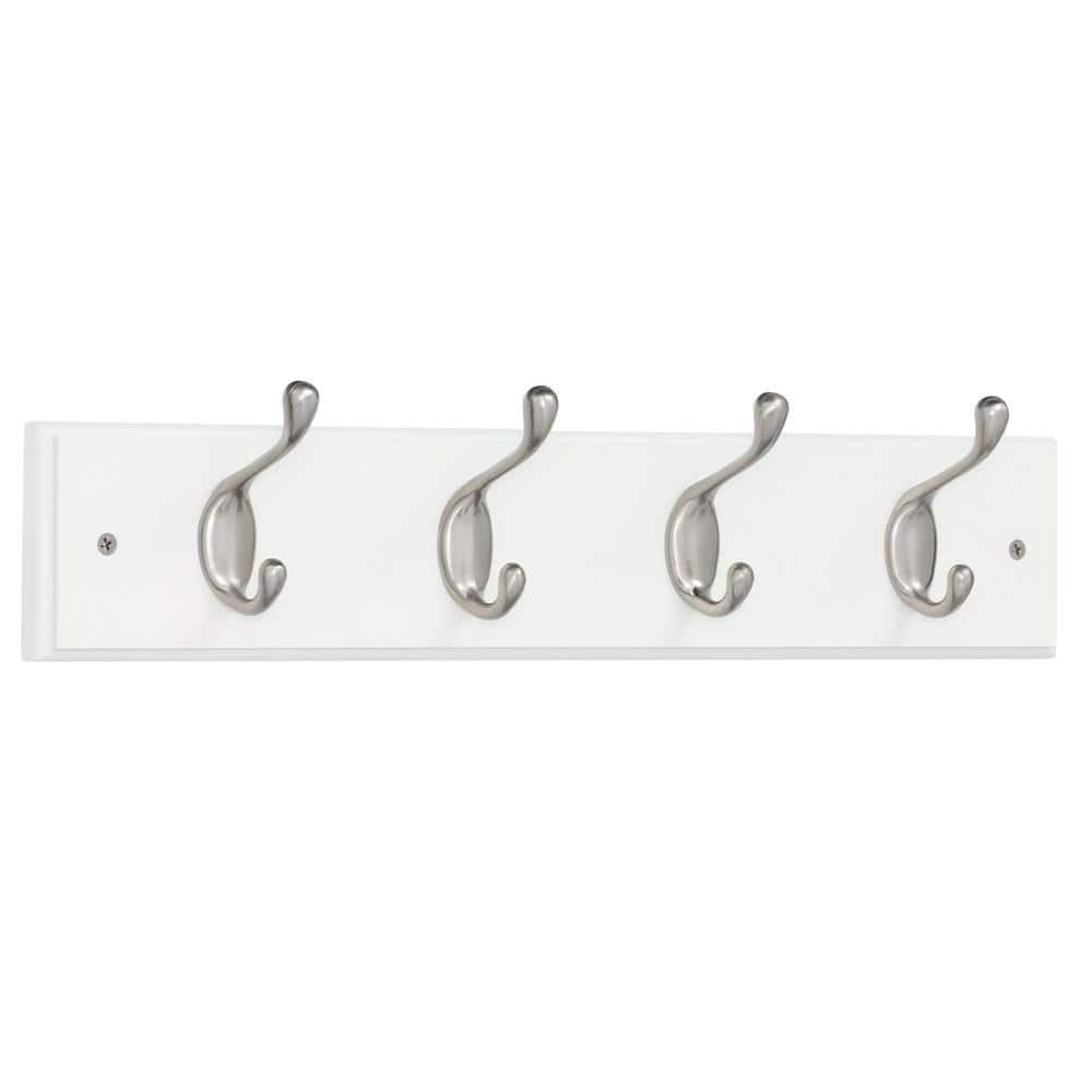 Liberty Hardware 129849 Four Hook Heavy Duty 18" Wide Coat And Hat Rack - White