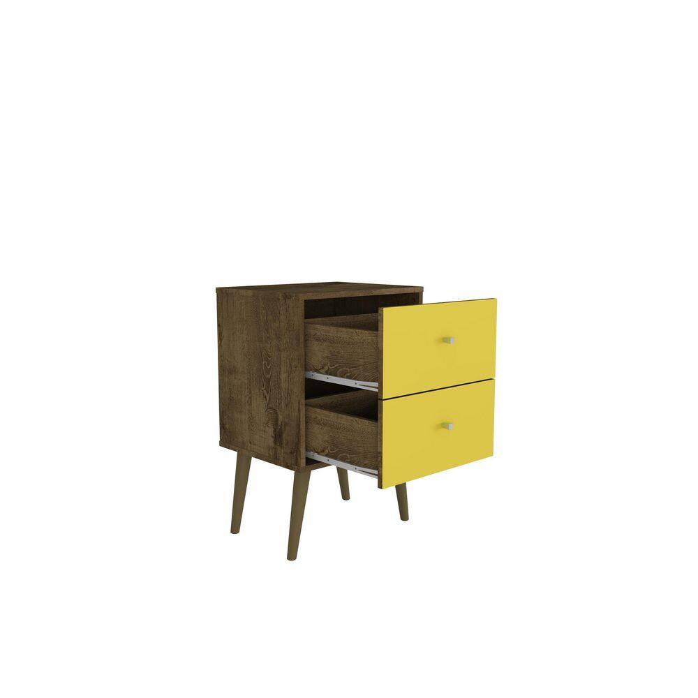 Liberty 2.0 Mid Century Modern Nightstand Rustic Brown/Yellow - Manhattan Comfort