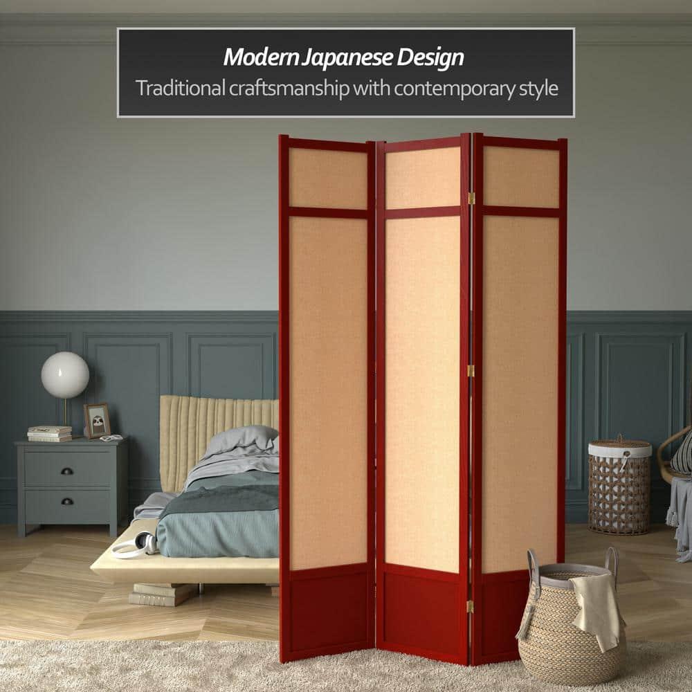 Oriental Furniture 7 Ft Tall Jute Shoji Screen, Rosewood color, 3 panel, jute, Transitional