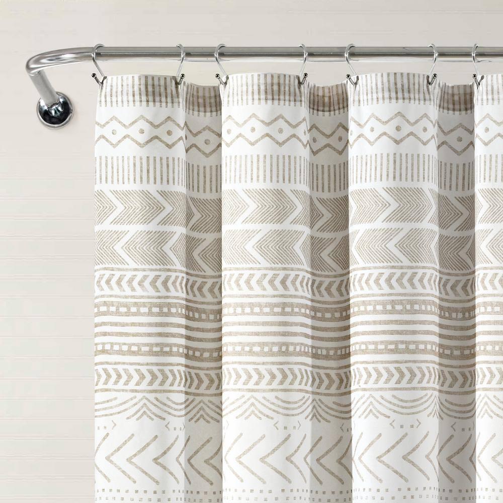 72 in. x 72 in. Hygge Geo Shower Curtain Taupe/White Single