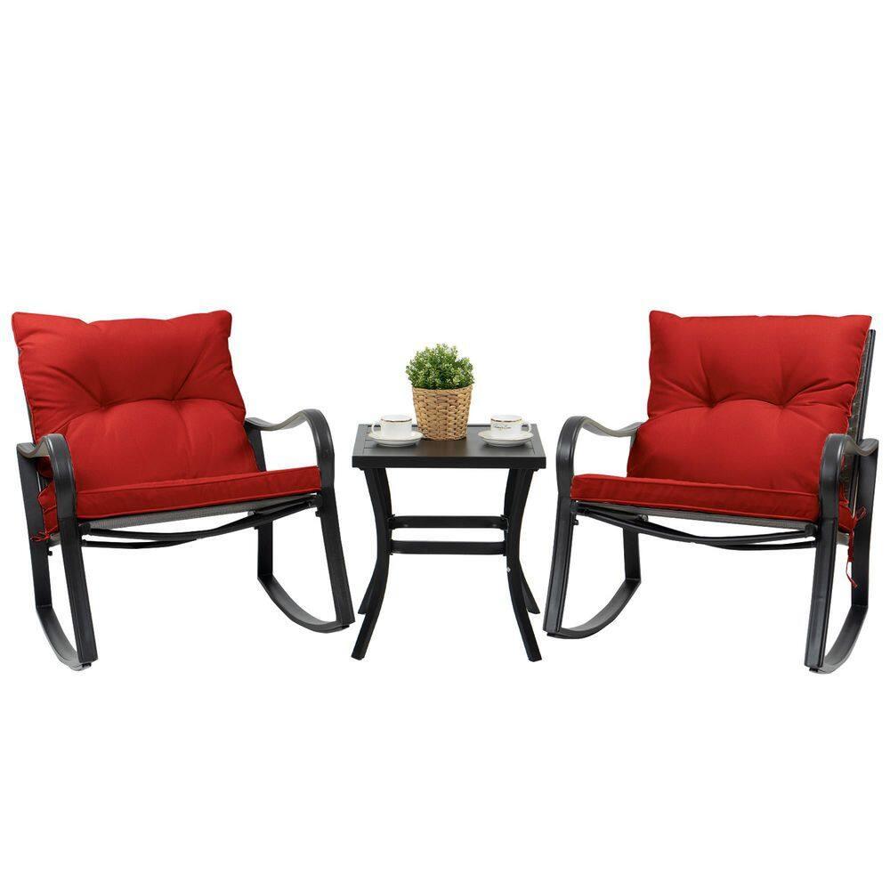 Mercury Row® Preciado 3 Piece Outdoor Patio Set With Cushions-Rocking Chair for Balcony, Lawn and Porch