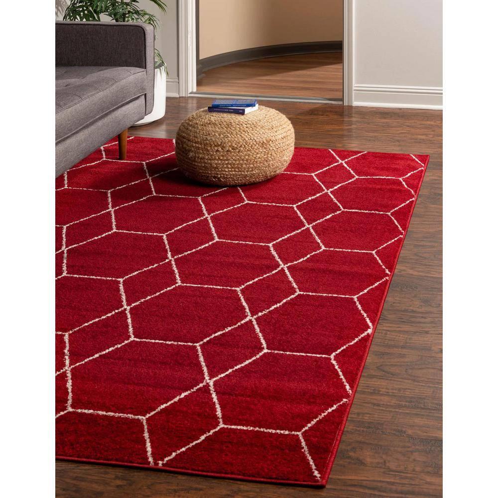 Unique Loom 8' 0 x 10' 0 Trellis Frieze Geometric Red Area Rug