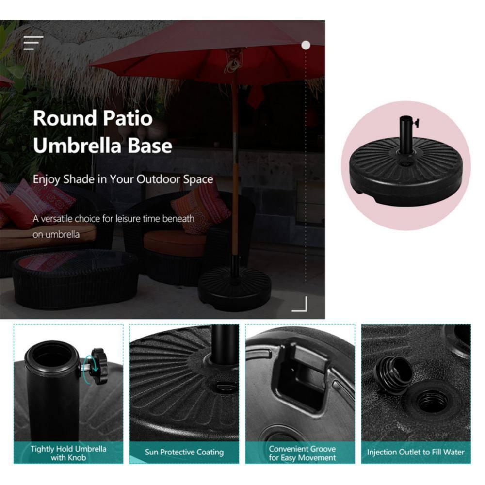 Costway 20'' Round 23L Water Filled Umbrella Base Stand Self-filled Patio Furniture Black