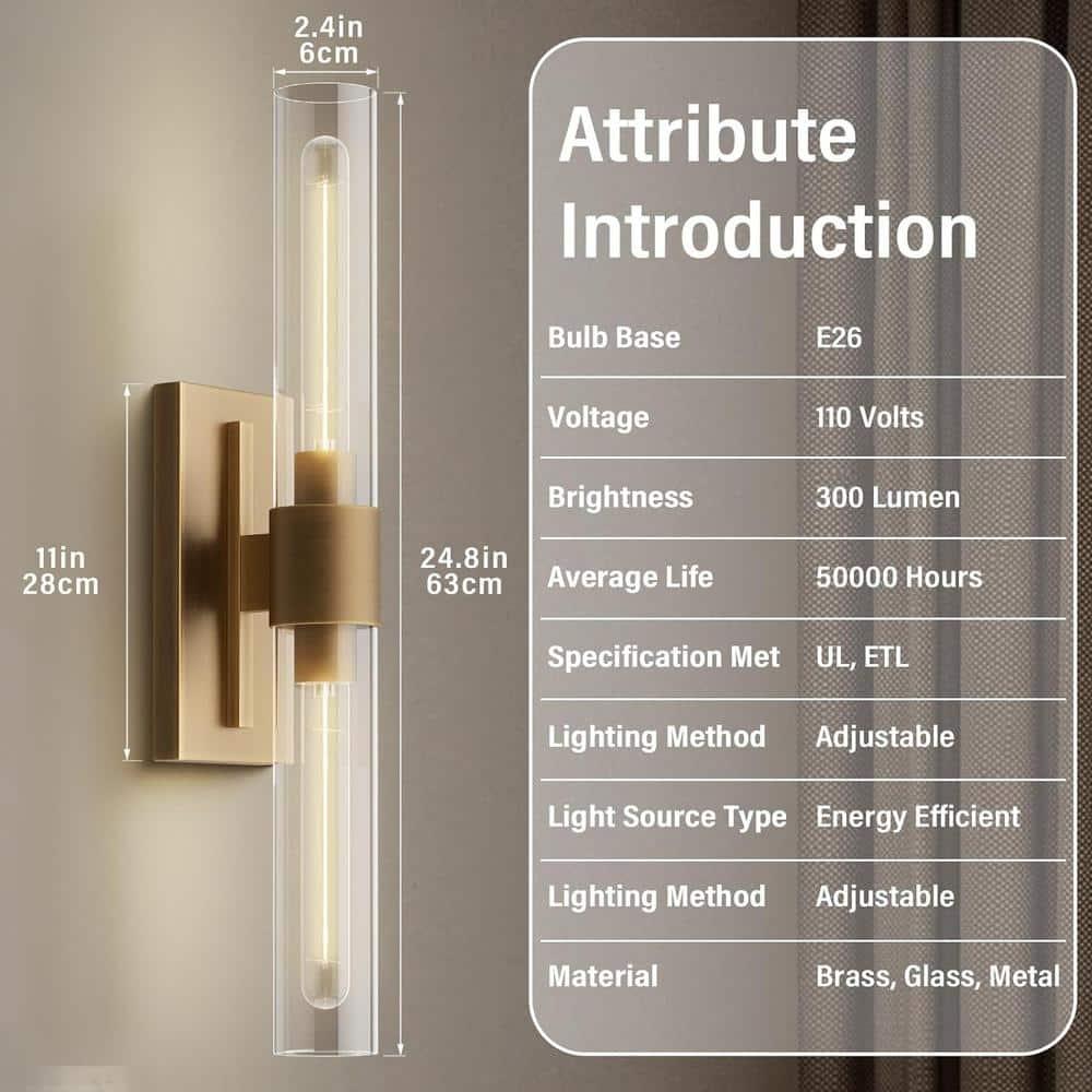 Mailus Wall Sconces, 22.8" Industrial-Chic Dual Glass Cylinder Wall Sconce(Set of 2)