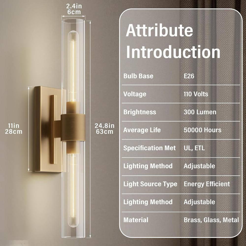 Mailus Wall Sconces, 22.8" Industrial-Chic Dual Glass Cylinder Wall Sconce(Set of 2)