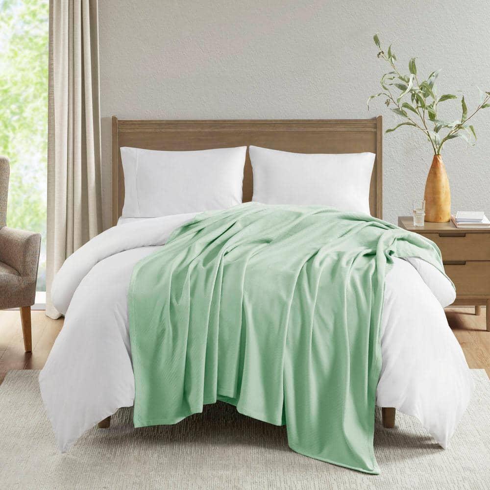 Madison Park Bed Blanket Liquid Cotton Full/Queen Seafoam: Machine Washable, No Fill Lightweight