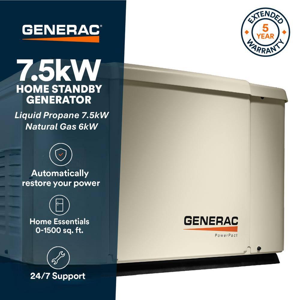 Generac 7.5kW Bisque Steel Standby Generator with Transfer Switch