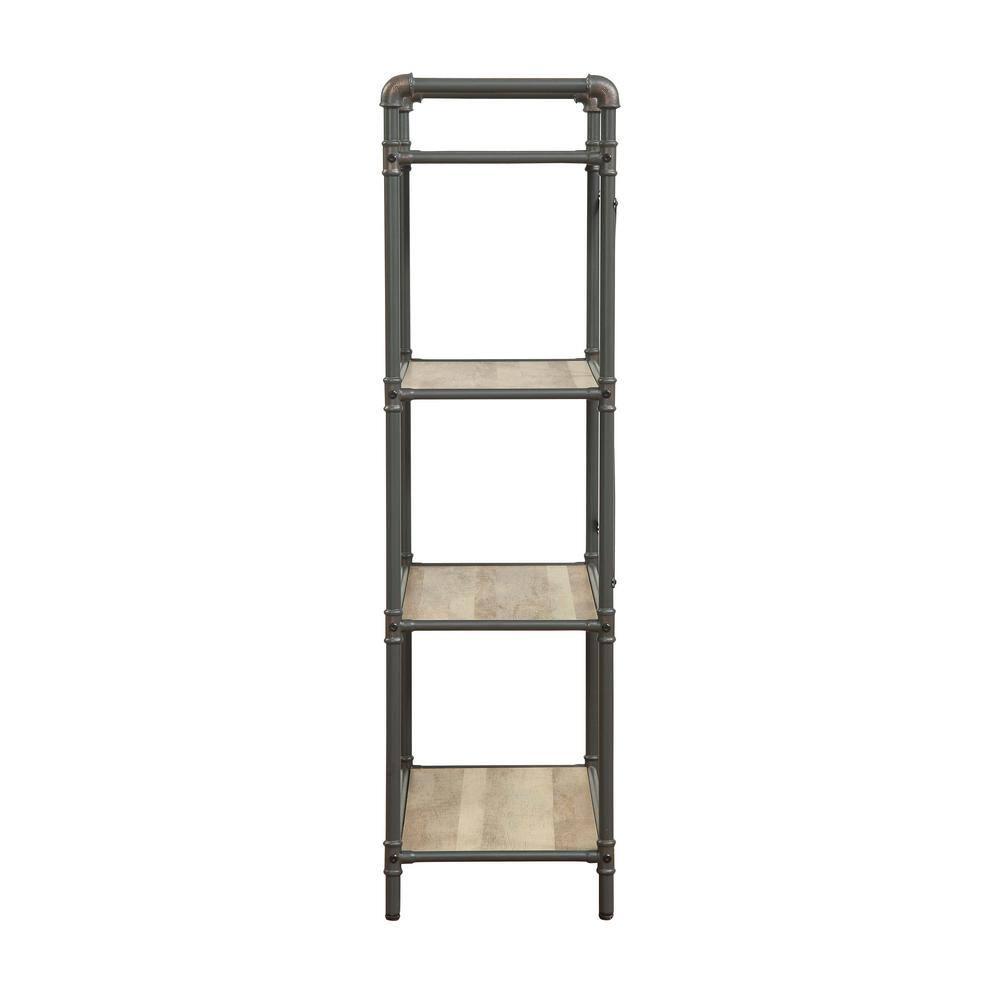 48" Itzel 4 Shelves Bookcase Antique Oak/Sandy Gray - Acme Furniture: Metal Frame, Open Back Design, Home Office Storage
