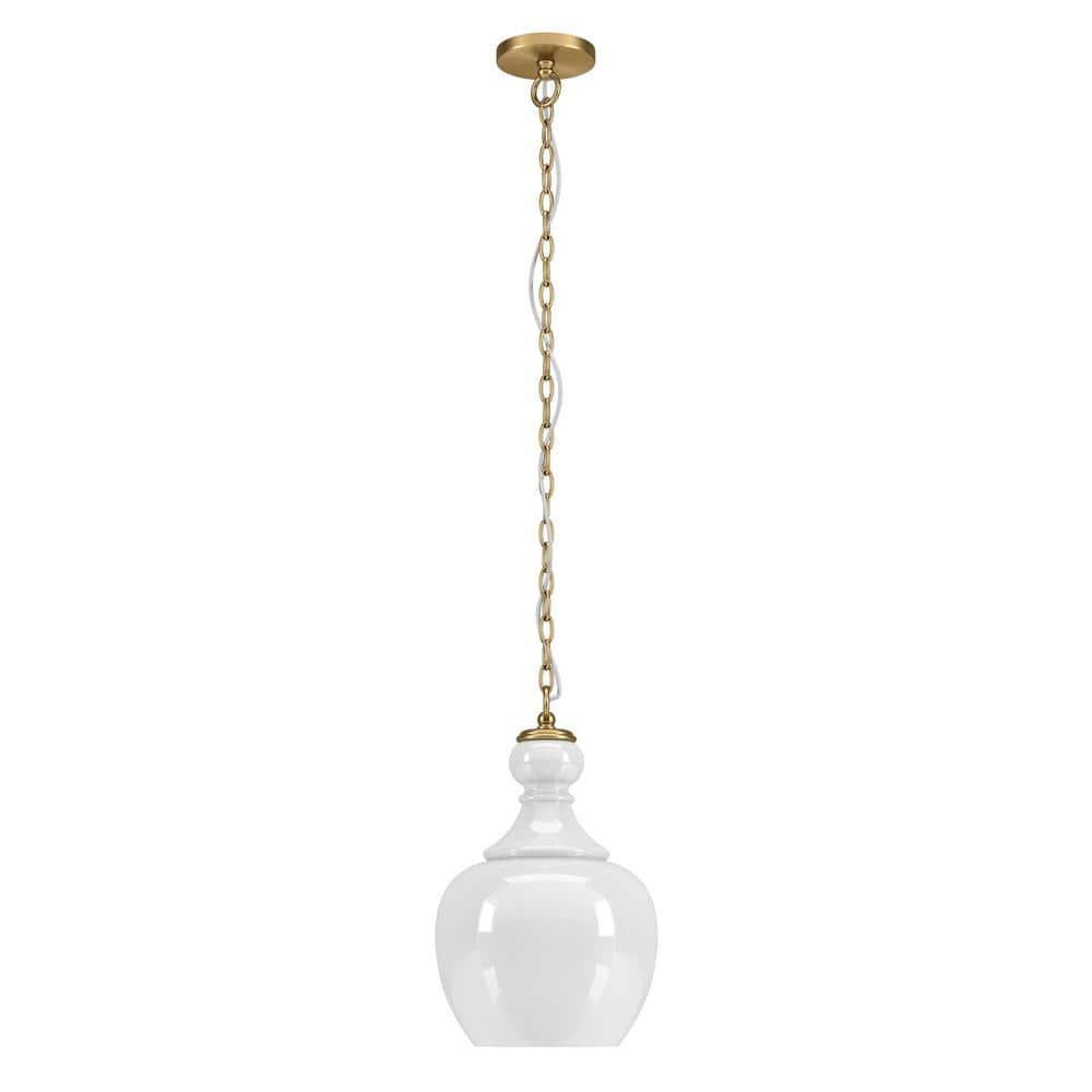 Evelyn&Zoe 11" Brushed Brass Finish Metal/Glass Pendant