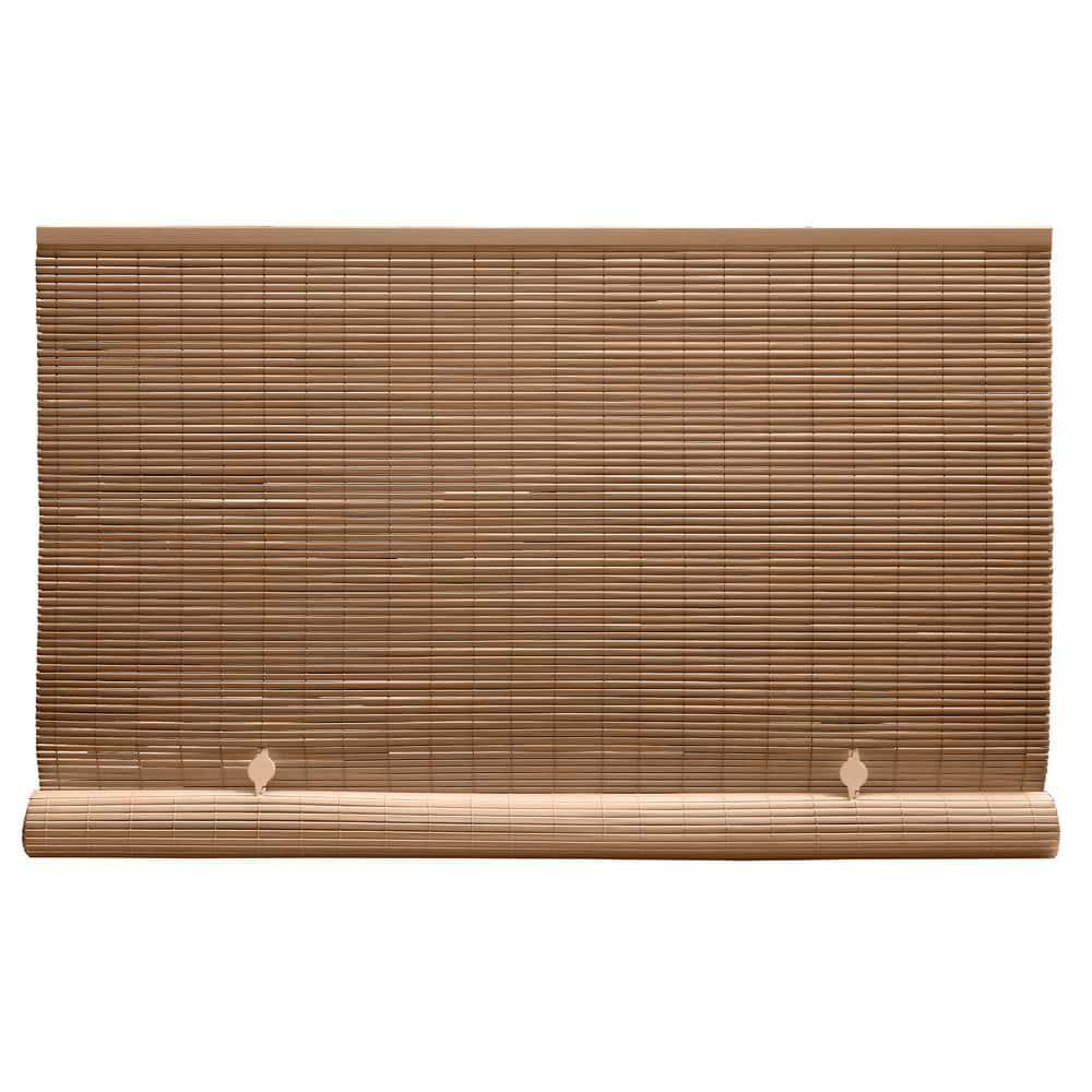 60" x 72" Outdoor Oval Vinyl Cord-Free PVC Rollup Blinds Woodgrain - Radiance: Light Filtering Shade for Patio