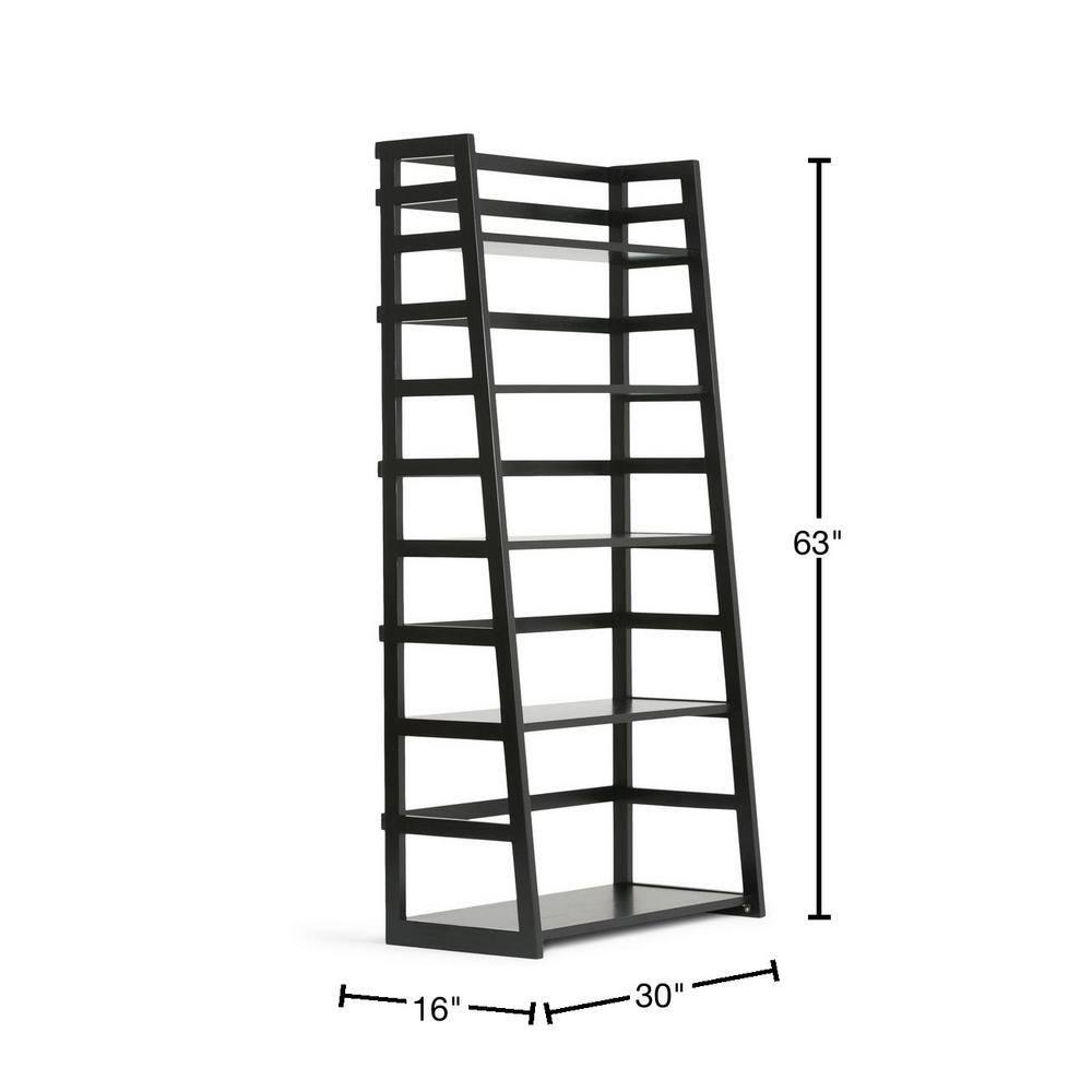 Simpli Home Acadian 30"W Solid Wood 5 Shelf Ladder Bookcase with Open Shelves