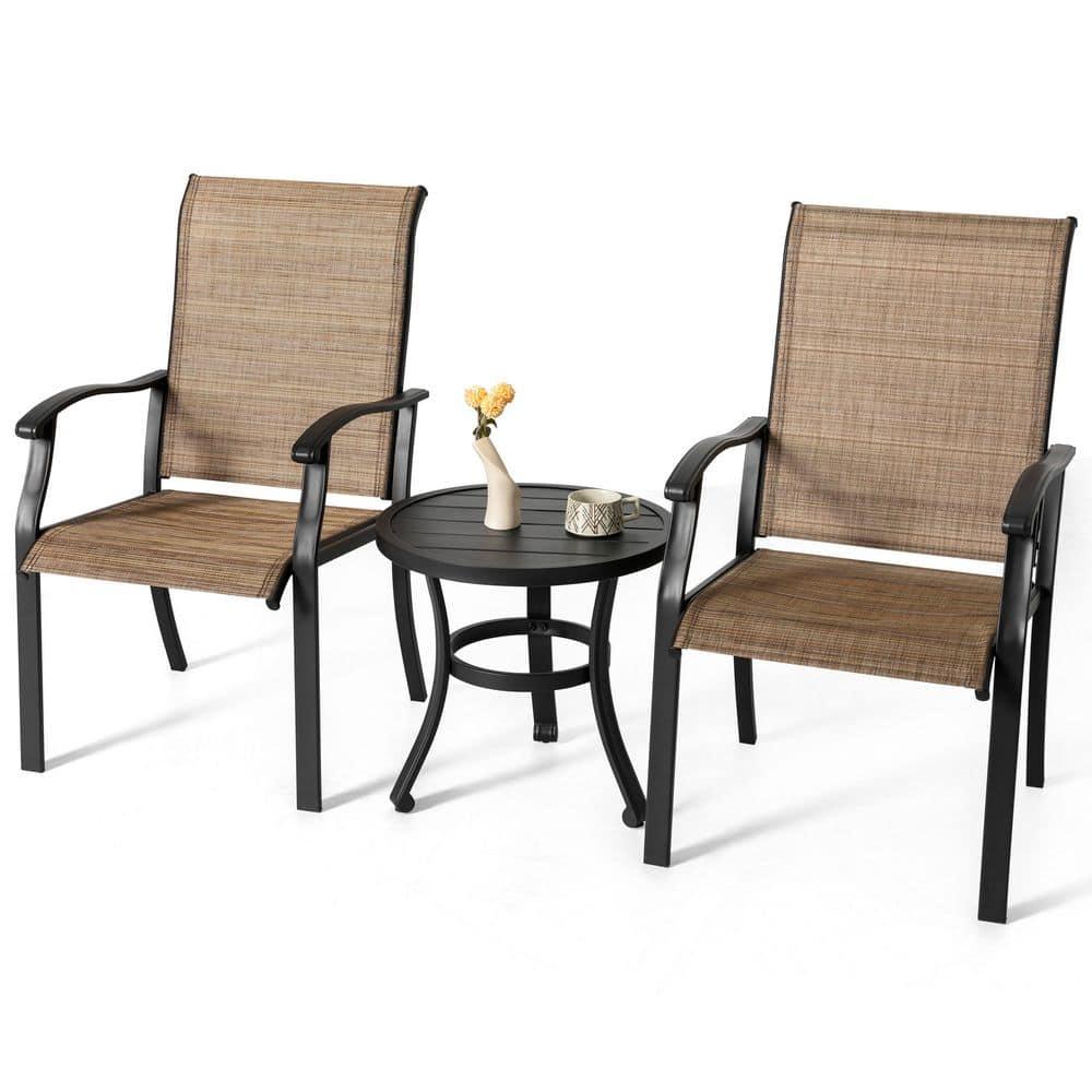 Nuu Garden Outdoor 3-Piece Iron Bistro Set, 2 Textilene Bistro Chairs and 20 Inch Round Slatted Bistro Table