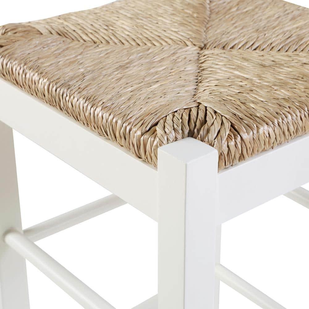 29" Rush Seat Hardwood Barstool White - Boraam: Solid Frame, Double Stretcher Bars, Handwoven Seat
