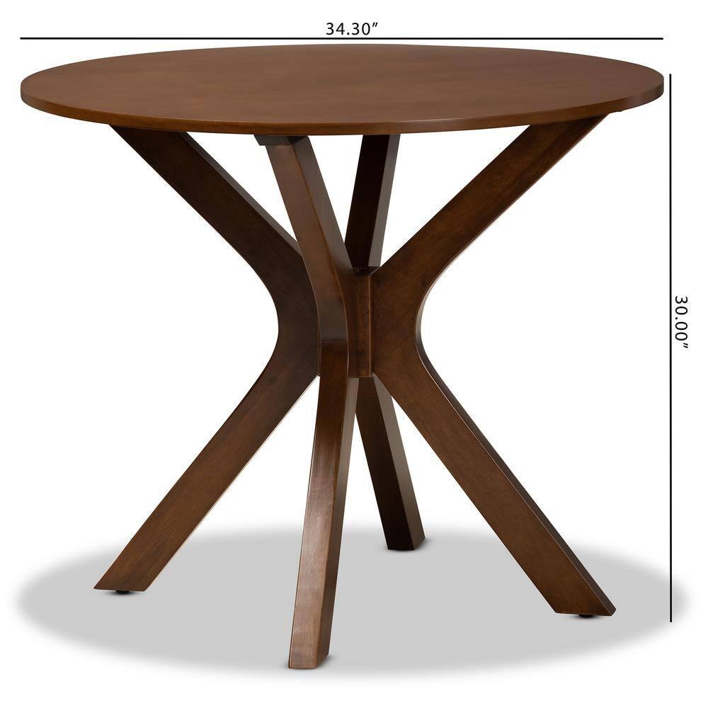 35" Kenji Wide Round Wood Dining Table Walnut - Baxton Studio: Contemporary 4-Point Base, MDF Composite Frame, Seats Four