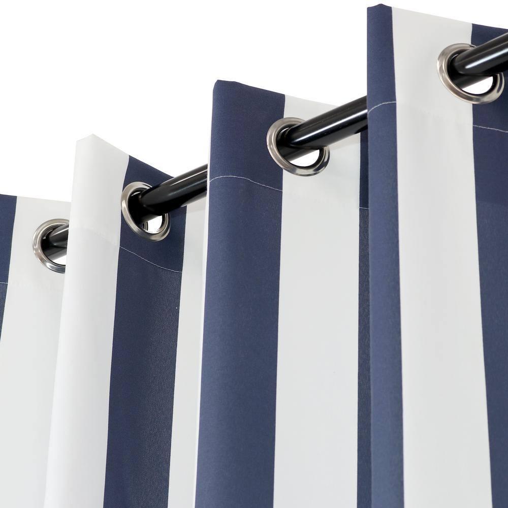 Sunnydaze Modern 2-Piece Blue and White Stripe Light-Filtering Curtain Set