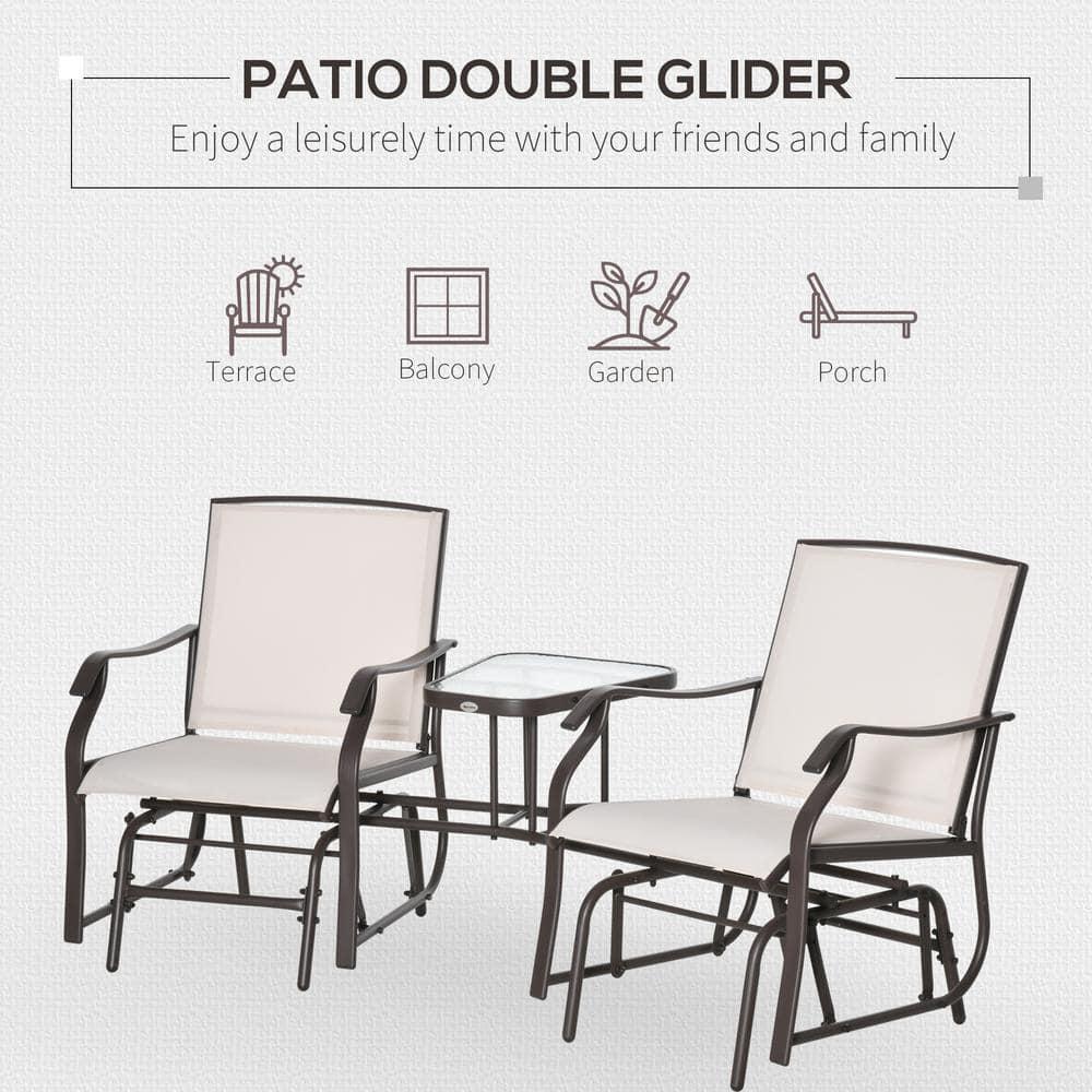 Outsunny Outdoor Glider Chairs with Coffee Table, Patio 2-Seat Rocking Chair Swing Loveseat with Breathable Sling, Beige