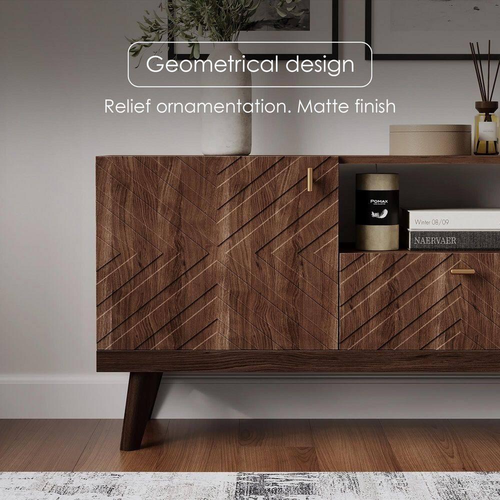 Living Skog  Alba Beige TV Stand Console with Drawer Fits TV's up to 65 in. with Wood Legs Mid Century Modern Design Brown Laminate,MDF Up to 240 lbs