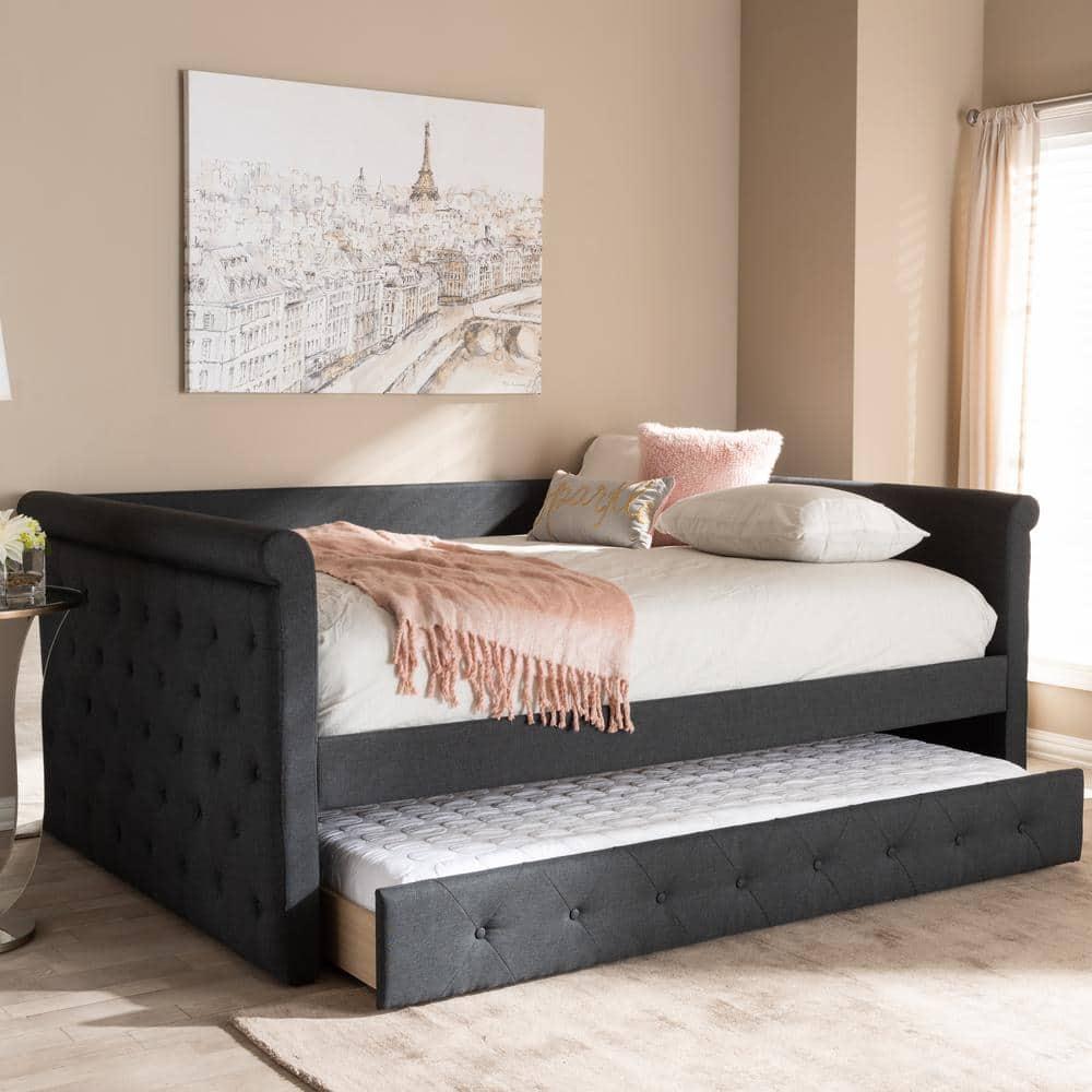 Full Alena Daybed with Trundle Dark Gray - Baxton Studio: Upholstered Bedroom Furniture, No Box Spring Needed
