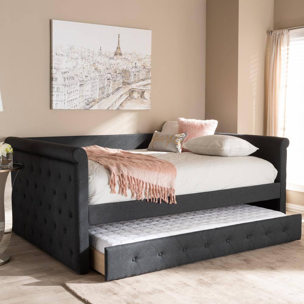 Queen Alena Daybed with Trundle Dark Gray - Baxton Studio: Contemporary Upholstered, Foam Padded, Bedroom Furniture