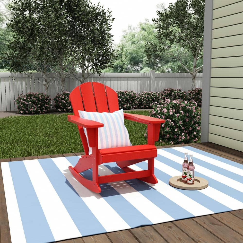 JUSTLET Plastic Adirondack Rocking Chair,HDPE All-Weather Outdoor Rocking Adirondack Chair for Porch, Patio, Balcony,Red