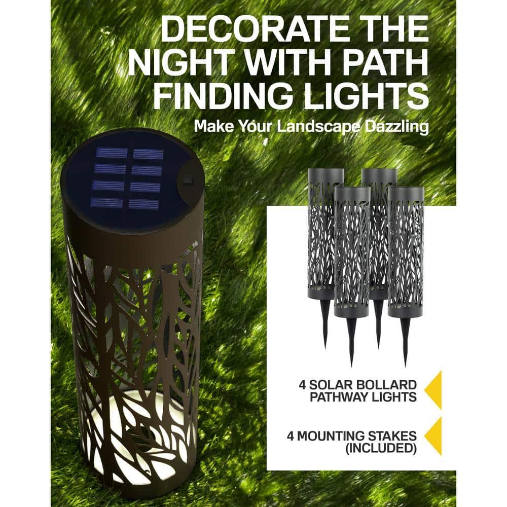 Bell + Howell Black Bollard Pathway Lights Solar Powered - Pack of 4