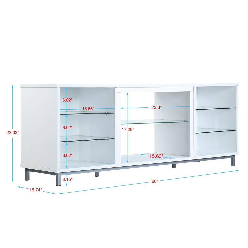 Brighton TV Stand for TVs up to 56" White - Manhattan Comfort: Modern Media Console with Open Glass Shelves & Cable Management