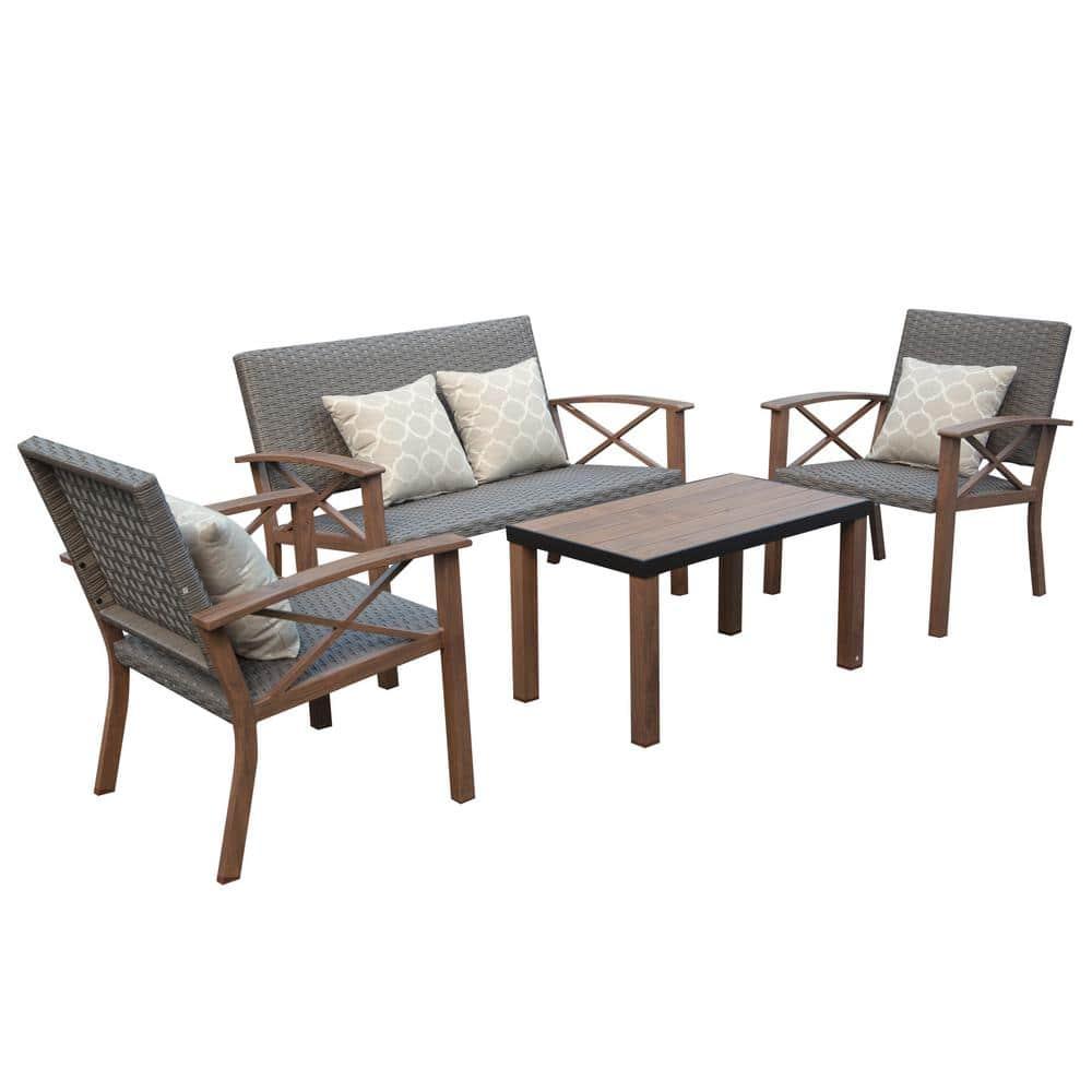 Domi Aluminum Patio Furniture Set, 4-Piece Modern Conversation Set with Cotton Padding Backrests and Seats, Outdoor Sectional Metal Sofa Set with 5.5 Inch Cushion and Coffee Table for Balcony, Garden