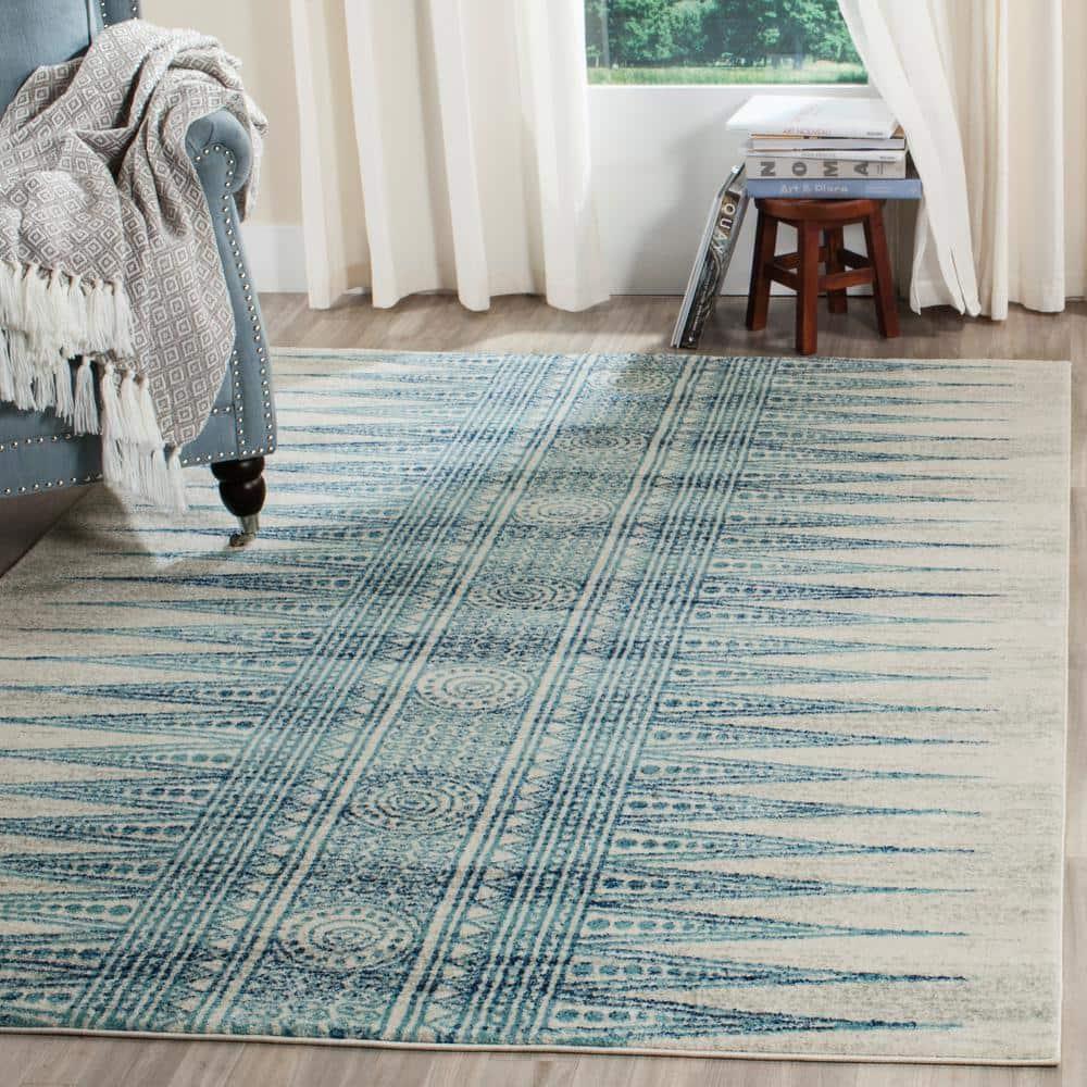Evoke EVK226 Power Loomed Indoor Accent Rug - Ivory/Turquoise - 2'2"x4' - Safavieh