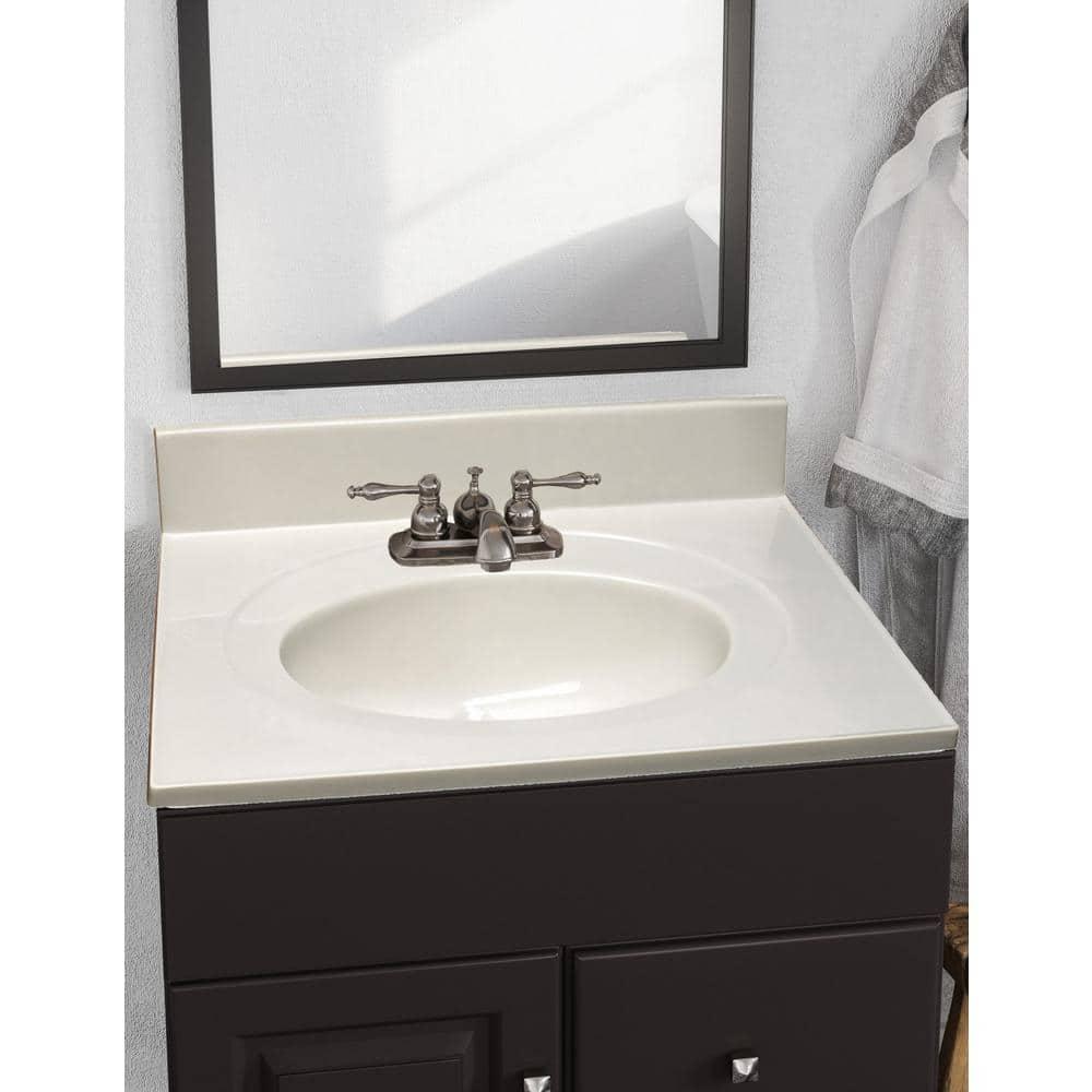 Cultured Marble Vanity Top – 25-Inch Single Bowl Sink 4-Inch Centerset with Integrated Backsplash – Reinforced Packaging – Ivory Swirl, Design House, 586313