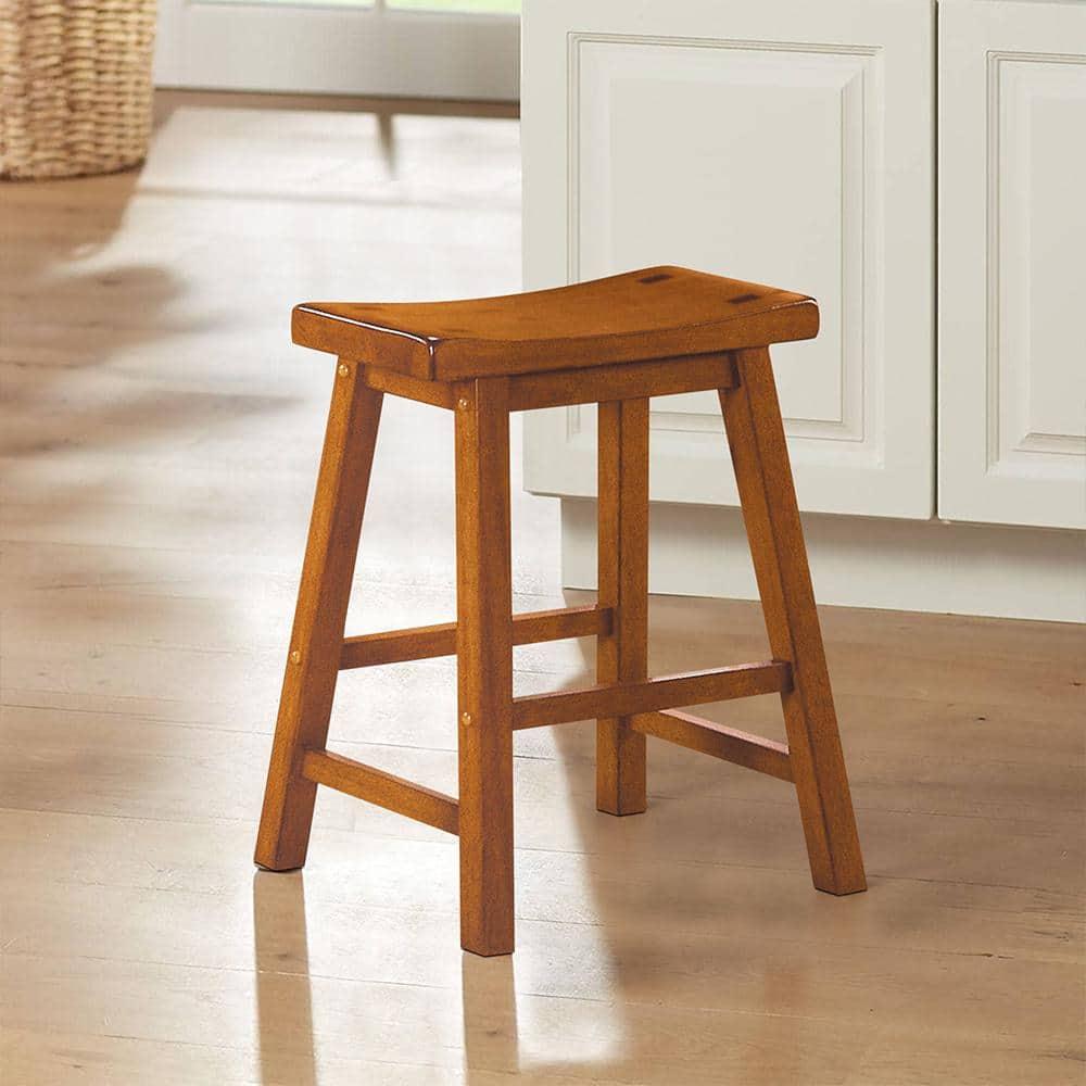 Kingfisher Lane 18" Solid Wood Dining Stool in Oak (Set of 2)