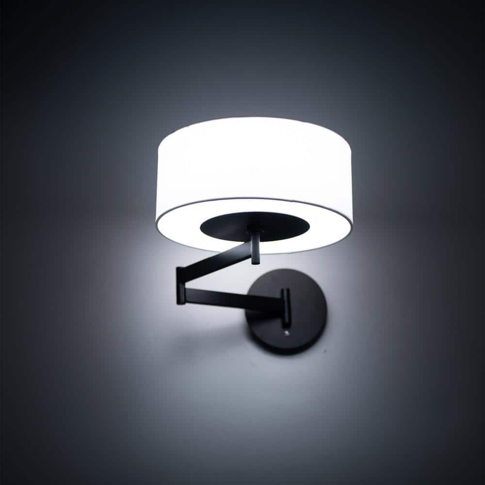 Black LED Swing Arm Wall Sconce with White Shade