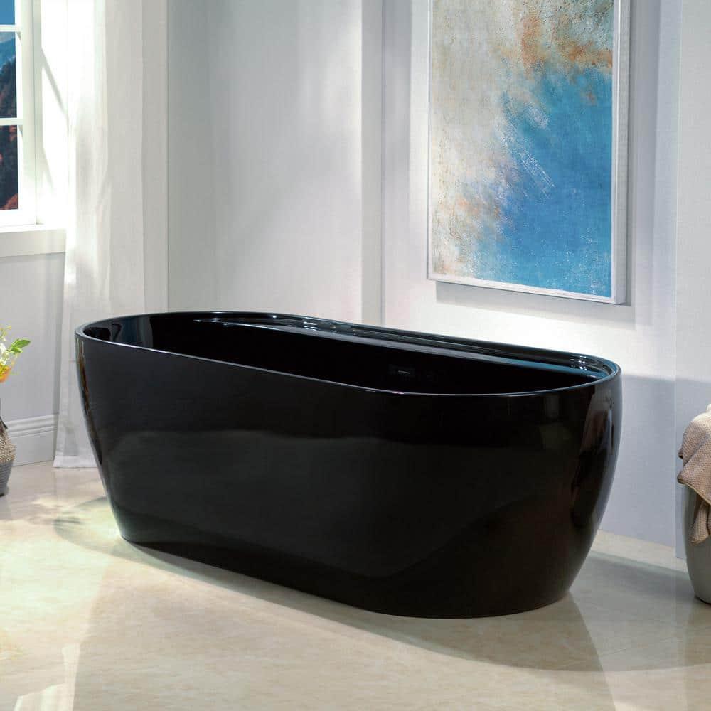 WoodBridge 72'' x 35.375'' Freestanding Acrylic Double Ended Bathtub with Wide Rim,  - Available in Glossy White/Black, with 5 Finish Options for Trim B0059-MB