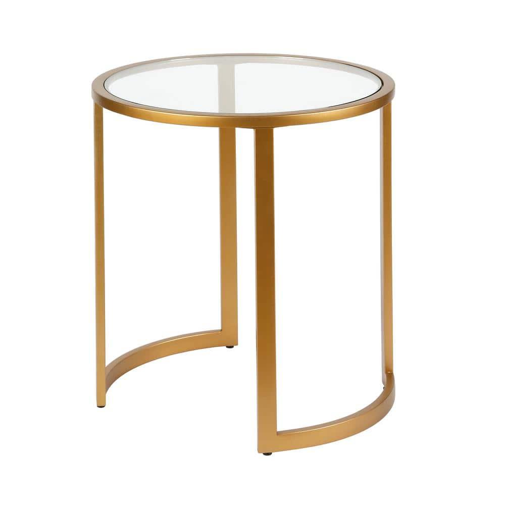 Evelyn&Zoe Mitera 20" Wide Round Side Table, Brass