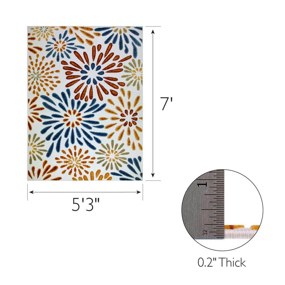 Leick Home Beam Multicolor Flower Rectangle Indoor/Outdoor Area Rug, 5'3" x 7'