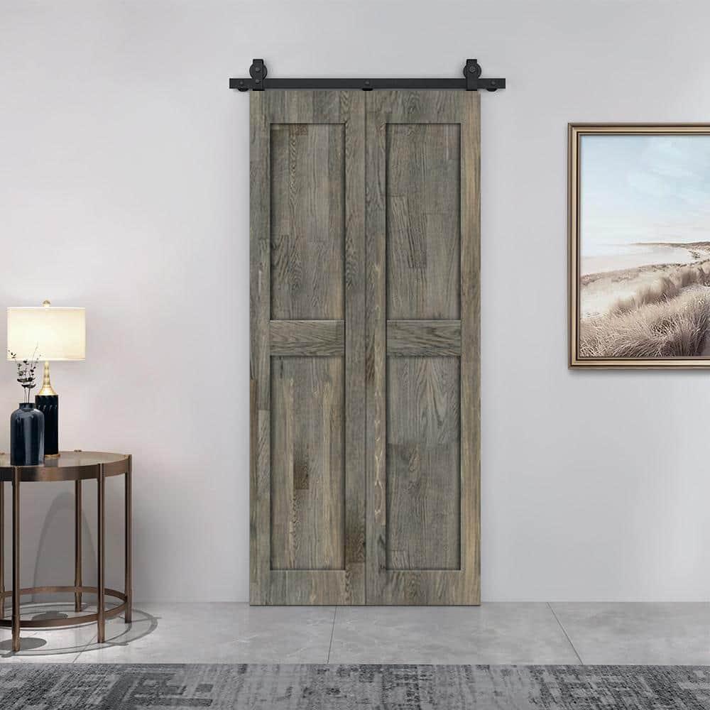 Calhome 2 Panel Shaker Pine Wood Bi-Fold Door with Sliding Barn Door Hardware Kit