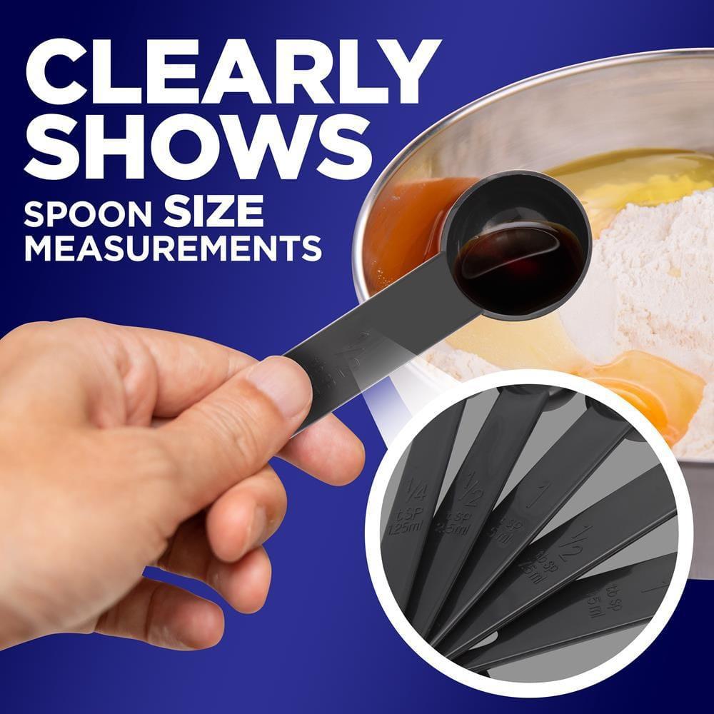 NutriChef 5-Piece Plastic Measuring Spoons Set - Heavy Duty Round Shaped Classic Kitchen Measuring Spoon for Dry or Liquid Ingredients